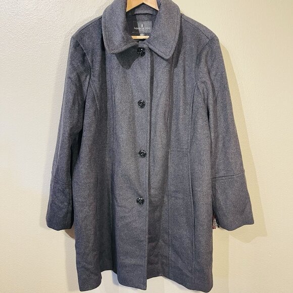 London Fog Wool Blend Fall/ Winter Coat With Scarf Pea Coat Gray Women’s XXL NWT - Picture 1 of 7